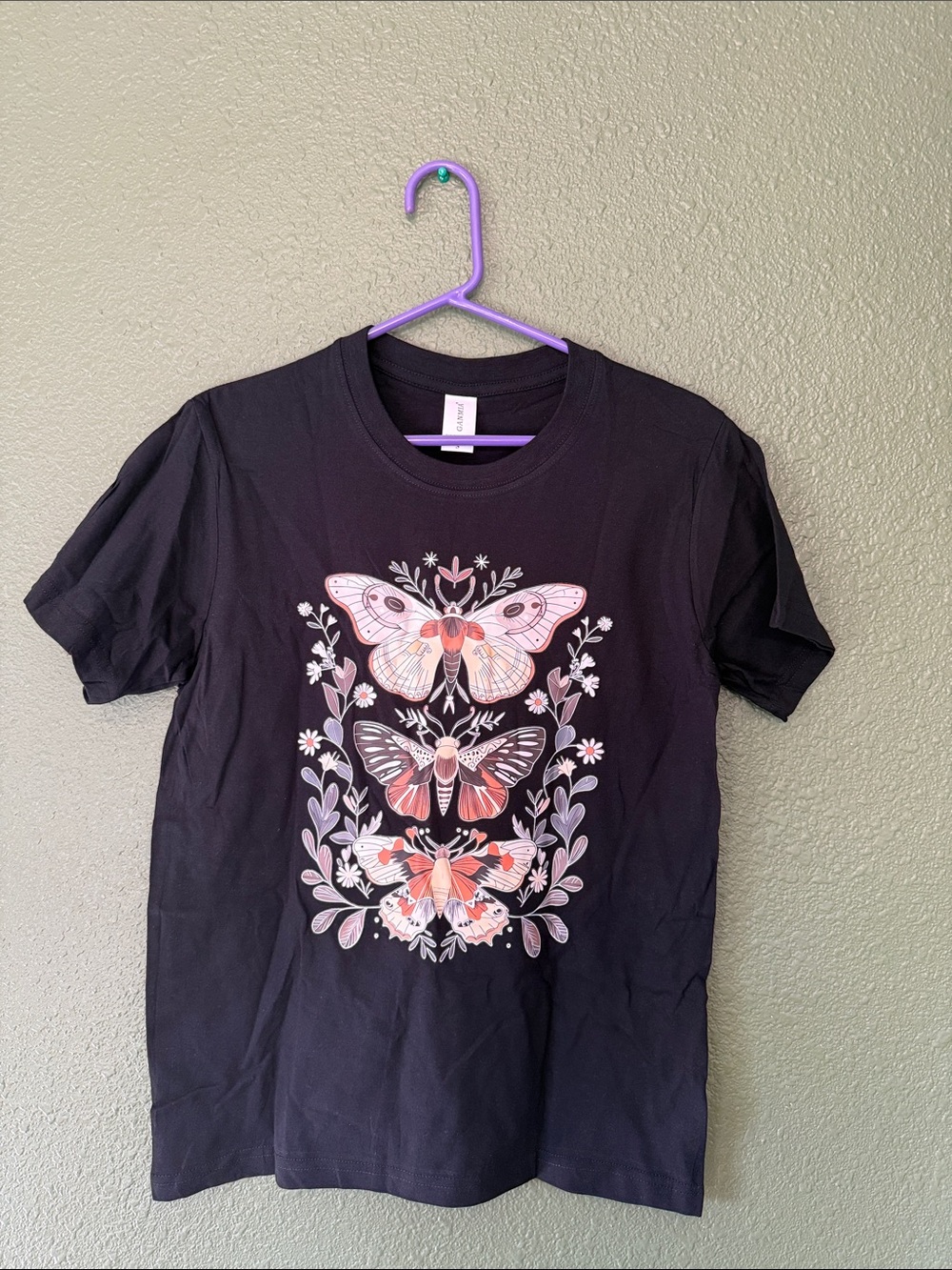 Black Tee with Pink and Gothic Butterfly Graphic